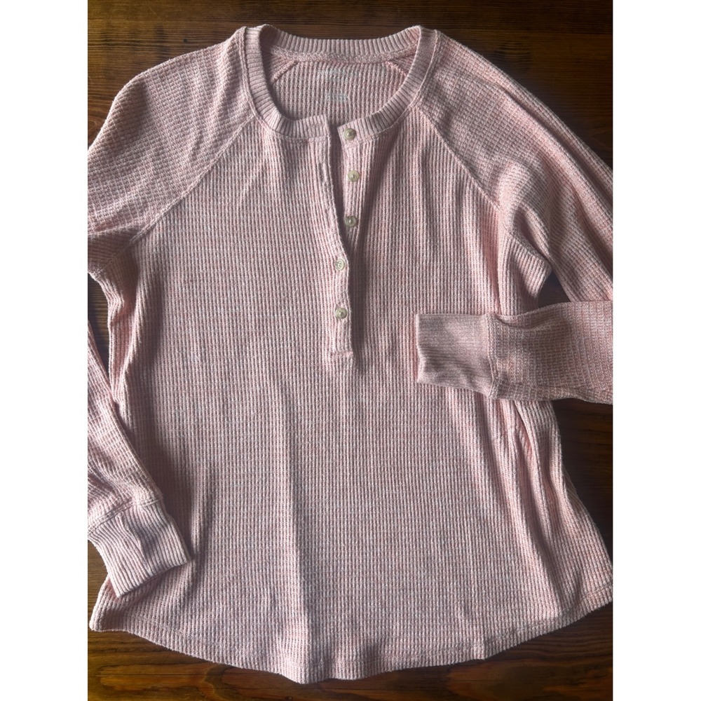 American Eagle Soft Pink Waffle Knit Henley Small